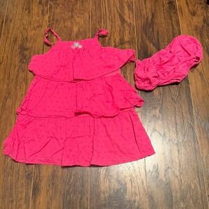 Penelope Mack Girl Pink Ruffle Dress Bloomer Set 24M Toddler Cottagecore Outfit